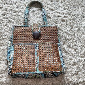Vera Bradley Bali Blue & Hope Garden Structured Tiki Tote with Caning RARE
